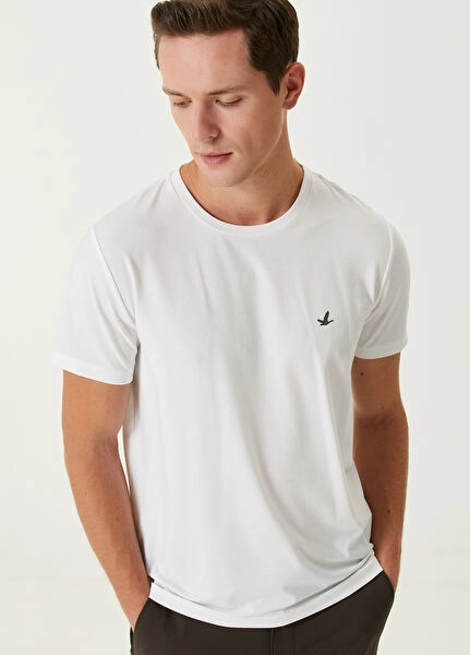 #WCL000013 - Basic Beyaz Erkek T-Shirt - Pamuklu Klasik Kesim